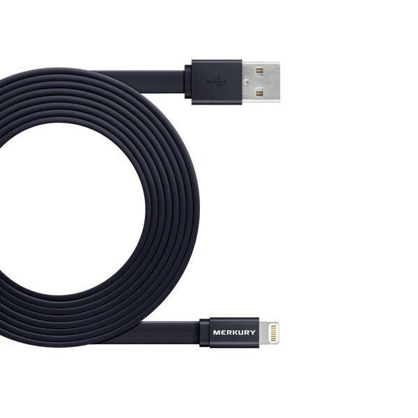 Merkury Innovations 10 ft. Flat Tangle-Free [Apple MFI Certified] Lightning USB to 8-Pin Cable in Black