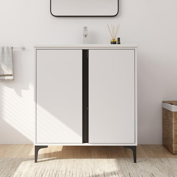 Staykiwi 30 in. W x 18.5 in. D x 34 in. H Freestanding Bath Vanity in White with White Ceramic Sink