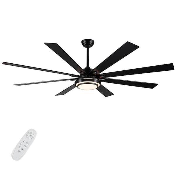 72 in. Indoor Integrated LED Matte Black Large Smart Downrod Mount Ceiling Fan with Remote Control, 9 Black Blades
