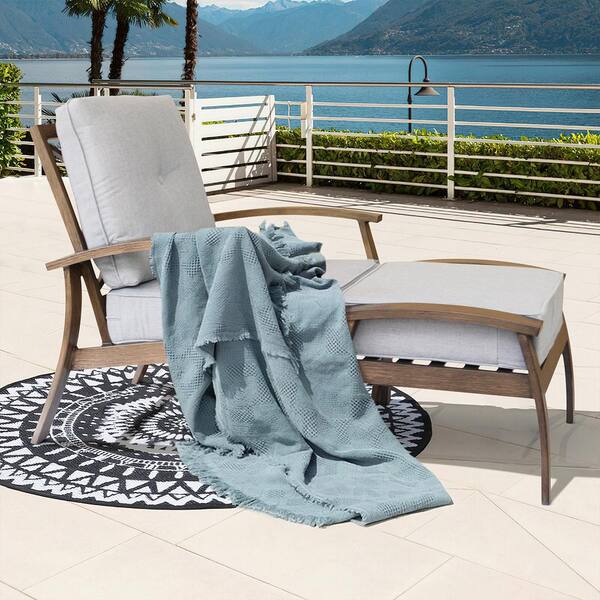 waelph Brown Chair with Ottoman Aluminum Outdoor Lounge Chair with Beige Cushion