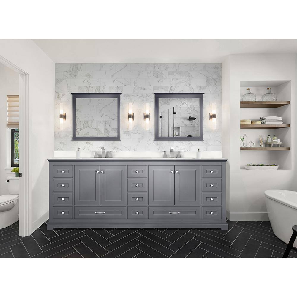 Lexora 84" Dark Grey Double Vanity with White Quartz Top