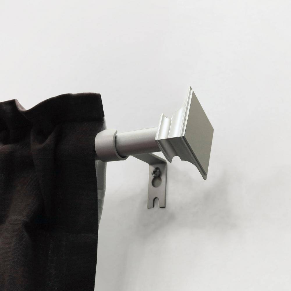 Lumi 28"-48" Adjustable Silver and Black Curtain Rod Set with Square Finials