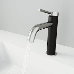 Madison Single Handle Single-Hole Bathroom Faucet in Brushed Nickel and Carbon Fiber