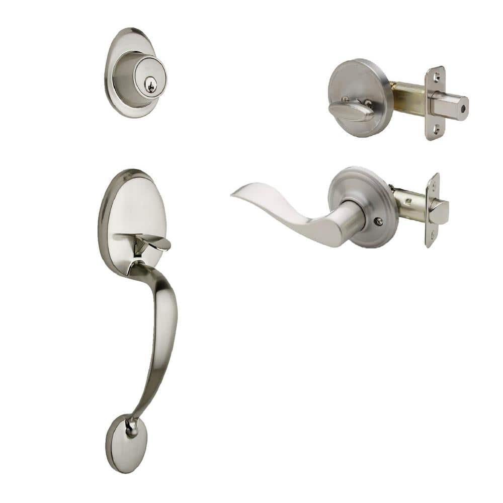 Copper Creek Colonial Satin Stainless Door Handleset and Waverly Handle Trim