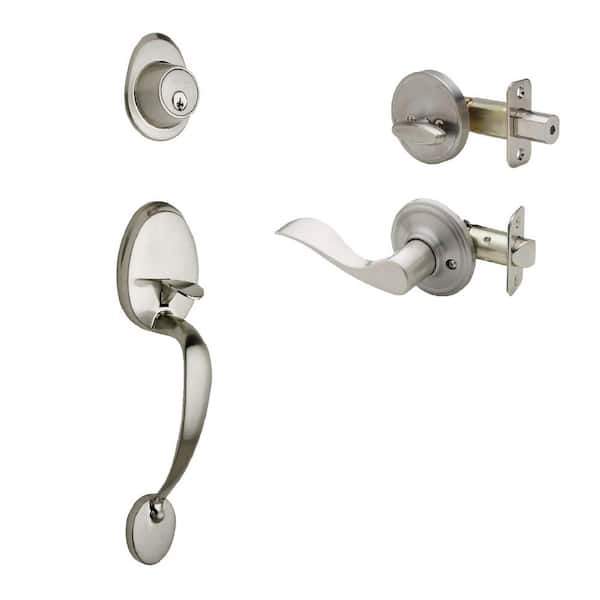 Copper Creek Colonial Satin Stainless Door Handleset and Waverly Handle Trim