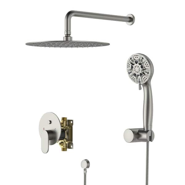 LORDEAR 10 in. 5-Spray Patterns Daul Wall Mount Shower Head Fixed and Handheld Shower Head 1.8 GPM in Brushed Nickel