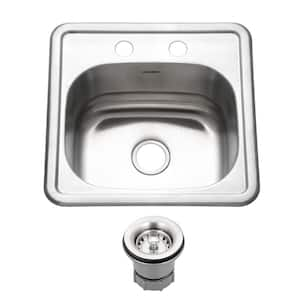 Hospitality 15 in. Stainless Steel Drop-in Topmount 2-hole Single Bowl Bar Sink with Strainer- 1515-6BS-C