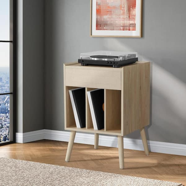 OSP Home Furnishings Revolution Record Player Stand with Record Album Storage in Norwegian Alder Finish