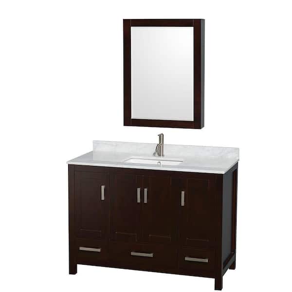 Wyndham Collection Sheffield 48 in. W x 22 in. D x 35 in. H Single Bath Vanity in Espresso with White Carrara Marble Top and MC Mirror