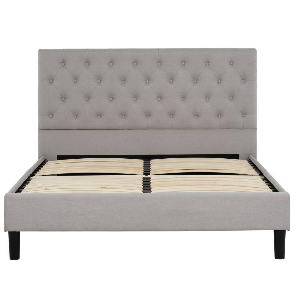 Ellie Queen-Size Gray Linen Tufted Upholstered Bed Frame