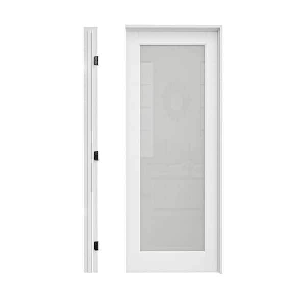 30 in. x 80 in. 1-Lite Frosted Glass Left Hand White Solid Core Glass Single Prehung Interior Door+ Quick Assemble Jamb