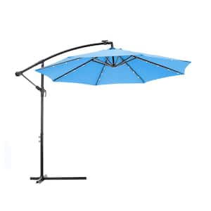 10 ft. Solar LED Outdoor Hanging Cantilever Adjustment Patio Umbrella with 24 LED Lights Cover in Blue