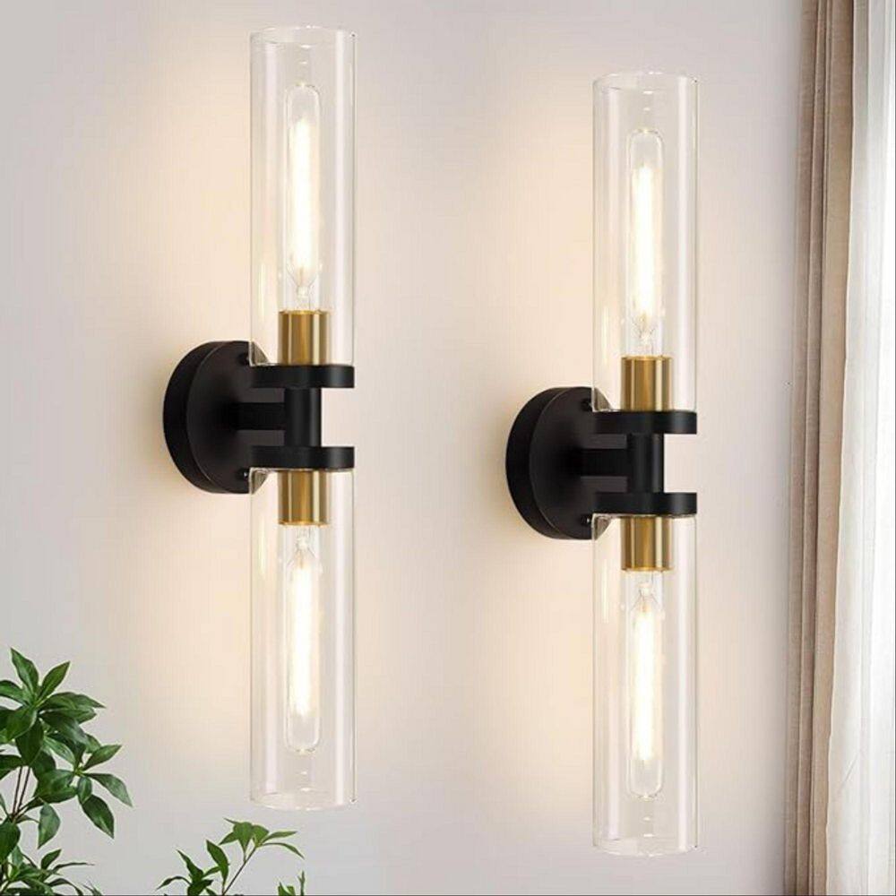 21.7 in. 2-Lights Black plus Gold Wall Sconce, Wall Mount LED Vanity Light Fixture w/ Shade for Bathroom Mirror, Bedroom price history on PriceWatchPro