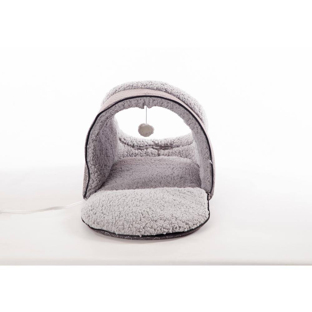 Small Gray Heated Fleece Cat Cave Bed