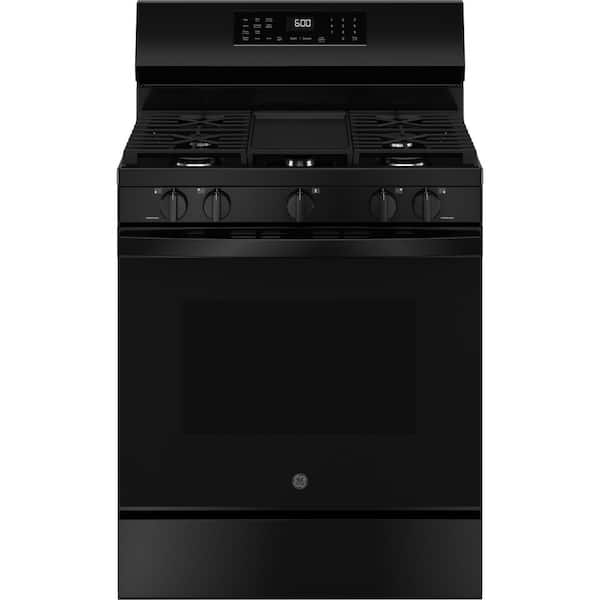 GE 30 in. 5-Burners Smart Free-Standing Gas Convection Range in Black with EasyWash Oven Tray And No-Preheat Air Fry
