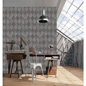 Ambiance Harlequin Black/Silver Metallic Vinyl Non-Pasted Textured Wallpaper Roll (Covers 57.75 sq.ft.)