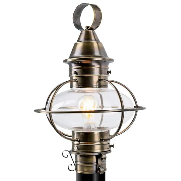 NORWELL 1Light American Onion Antique Brass Outdoor Post Lantern Light