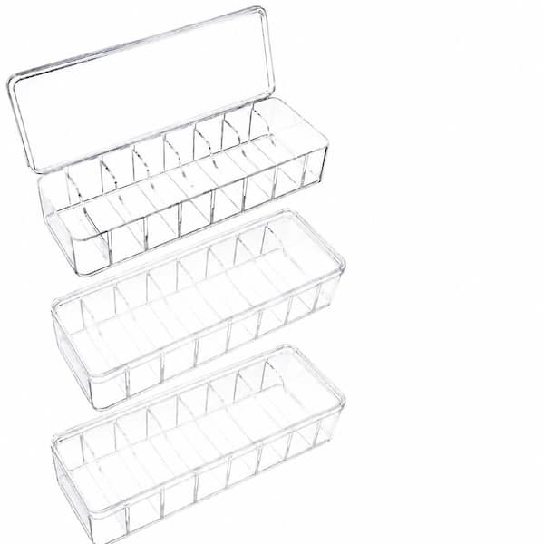 Clear Cord Organizer Box with Lid 3-Pack, 8-Compartment Cable Storage with 30 Cable Ties and Labels