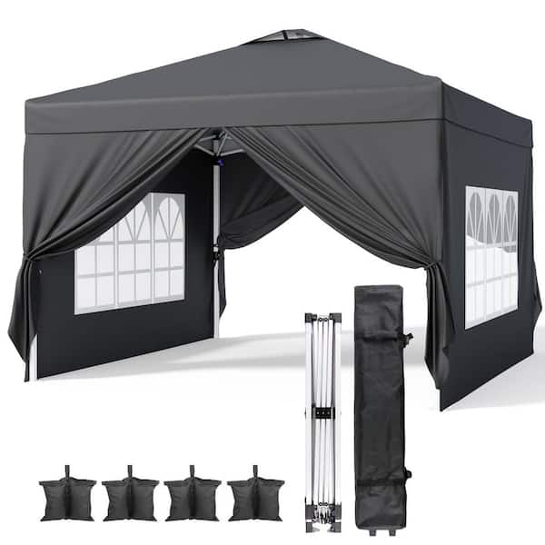 Lofka 10 ft. x 10 ft. Pop-Up Canopy Tent with 4-Removable Sidewalls, Easy Up Outdoor Party Canopy, Black