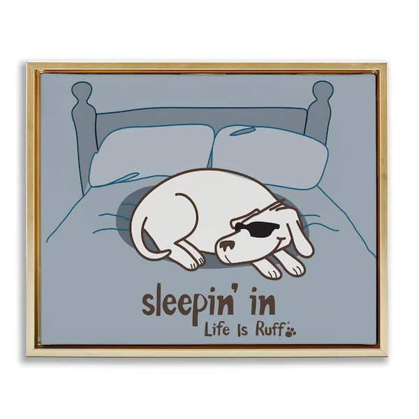 Stupell Industries Sleeping in Dog by LIR Gold Floater Frame Animal Graphic Art Print 25 in. x 31 in.