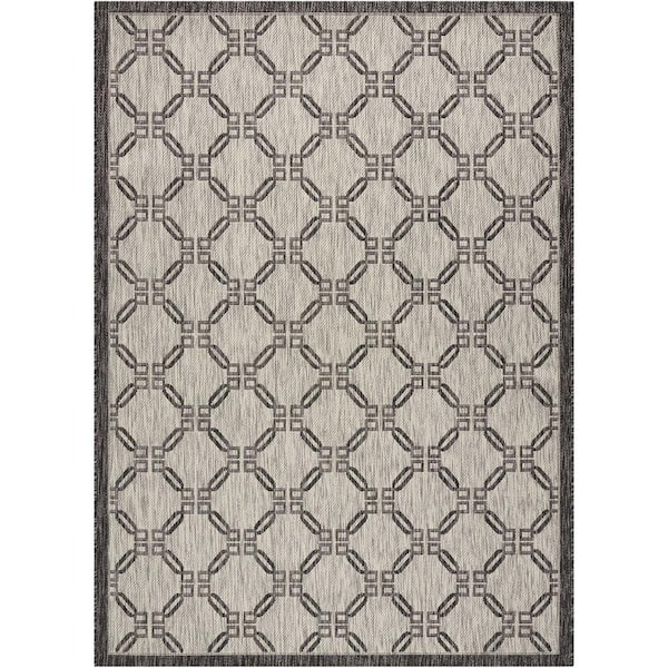 Nourison Garden Party Ivory/Charcoal 5 ft. x 7 ft. Geometric Coastal Indoor/Outdoor Patio Area Rug