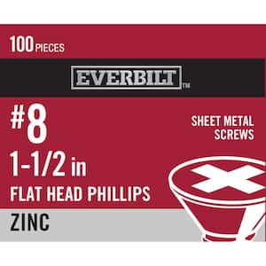 #8 x 1-1/2 in. Phillips Flat Head Zinc Plated Sheet Metal Screw (100-Pack)