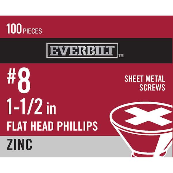 Everbilt #8 x 1-1/2 in. Phillips Flat Head Zinc Plated Sheet Metal Screw (100-Pack)