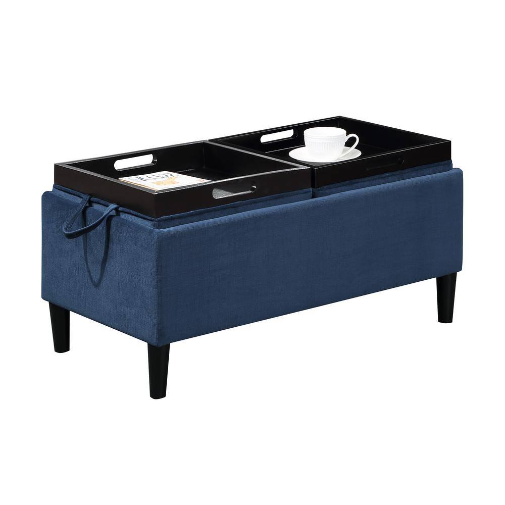Blue Fabric Storage Ottoman with Reversible Trays
