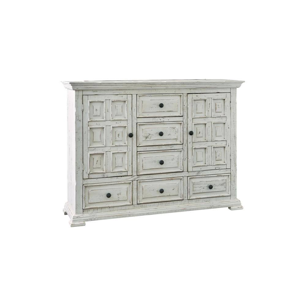 Rustic Farmhouse 61" White Wood Dresser with 6 Dovetail Drawers