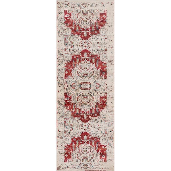 Marquis Red 2 ft. 7 in. x 8 ft. Modern Farmhouse Medallion Polypropylene Area Rug