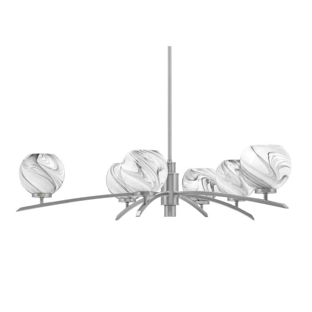 Siena 31.25 in. 6-Light Graphite Chandelier with 5.75 in. Onyx Swirl Glass 