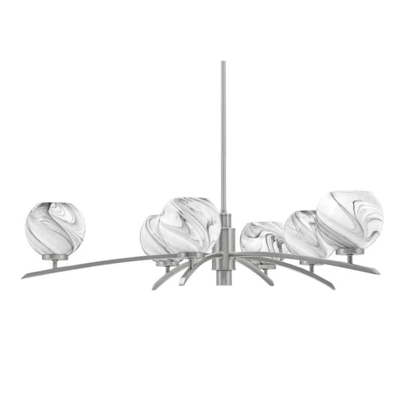 Unbranded Siena 31.25 in. 6-Light Graphite Chandelier with 5.75 in. Onyx Swirl Glass Shades, no bulbs included