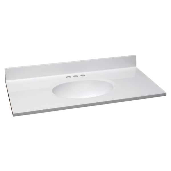 Design House 37 in. W Cultured Marble Vanity Top in White with Solid White Bowl