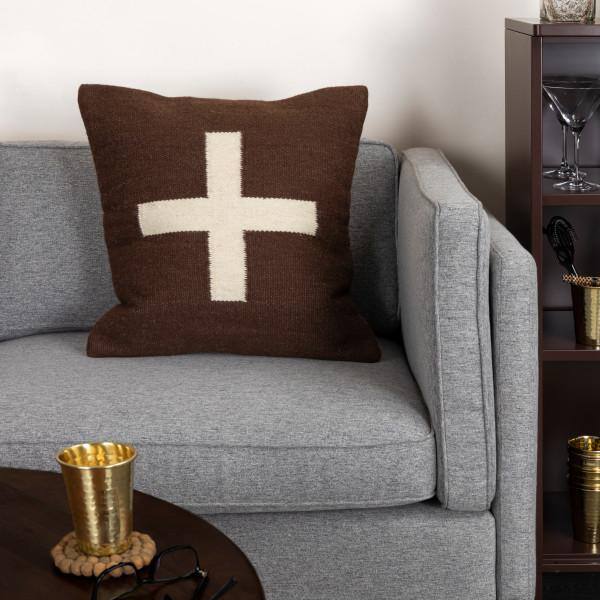 Brown and Cream Cotton Wool Square Throw Pillow