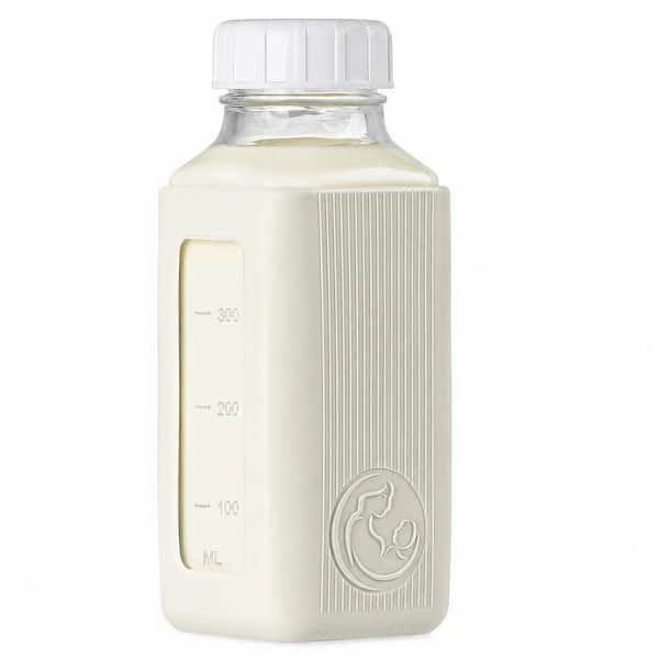 16 oz Glass Milk Storage Bottle with Airtight Lid, Silicone Pour Spout, and Gray Protective Sleeve Set