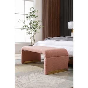 Pink 43 in. Boucle Fabric Loveseat Ottoman Footstool Bedroom Bench with Gold Metal Legs