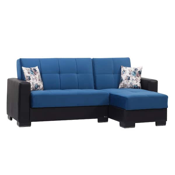 Ottomanson Basics Collection Turquoise/Black Convertible L-Shaped Sofa Bed Sectional With Reversible Chaise 3-Seater With Storage