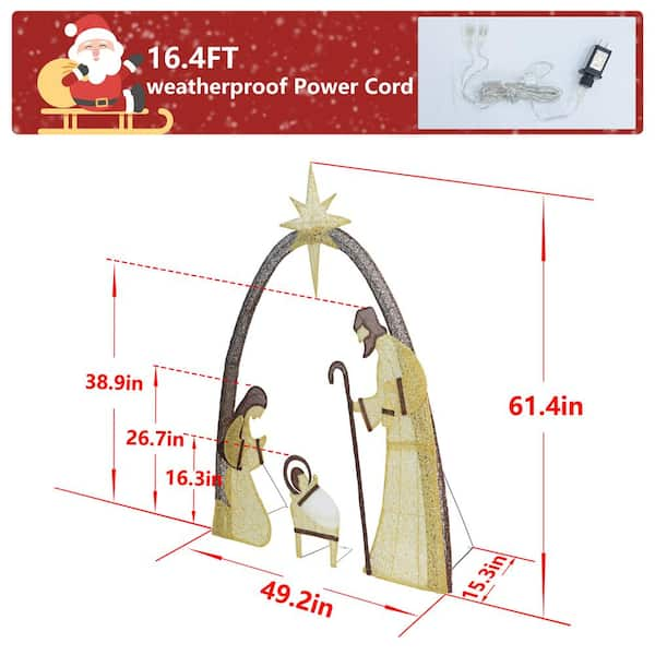 VEIKOUS 60 in. Nativity Scene Christmas Yard Decorations with LED lights,  Gold HP1001-08-3 - The Home Depot