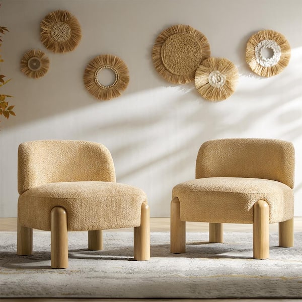 JAYDEN CREATION Susanna Camel 28 in. W Modern Upholstered Accent Chair with Solid Wood Legs (Set of 2)