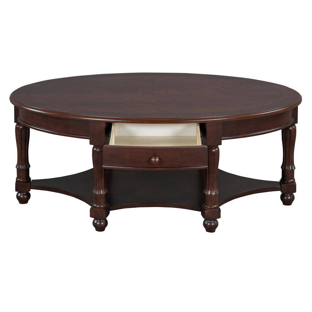 Walnut Oval Wood Outdoor Coffee Table with Drawer and Storage Shelf