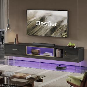 80 in. High Gloss TV Stand fits TVs up to 85 in. LED Entertainment Center with Drawer and Cabinets Black and Gold