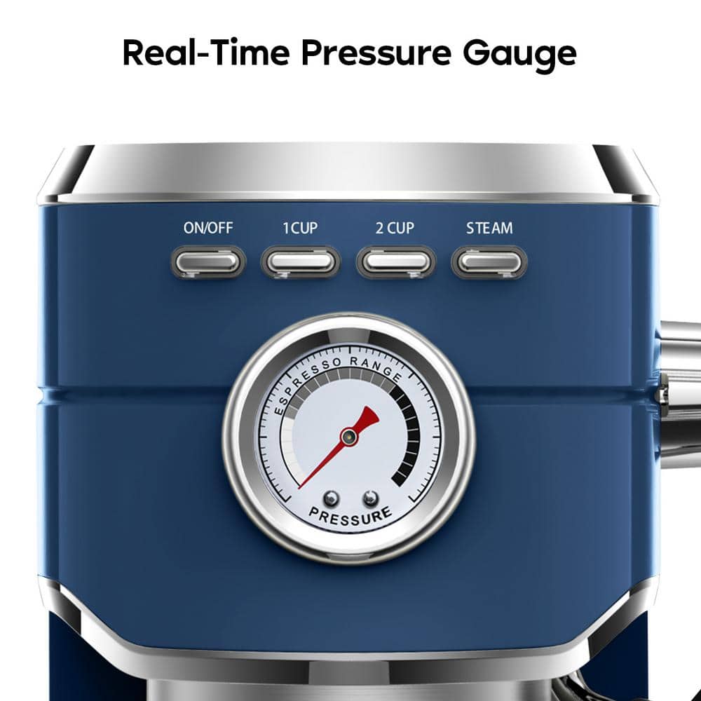 Sapphire Blue Semi-Automatic Espresso Machine with Steam Wand