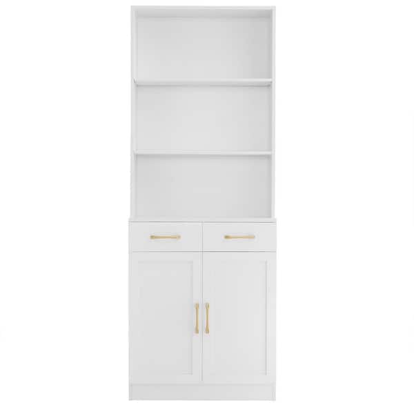 25.9 in. W x 11 in. D x 70 in. H White MDF Freestanding Linen Cabinet with Open Shelve