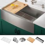Kore Workstation Farmhouse Stainless Steel 33 in. 16-Gauge Undermount Single Bowl Kitchen Sink with Accessories