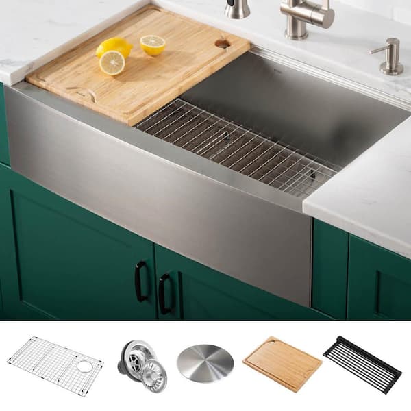 KRAUS Kore Workstation Farmhouse Stainless Steel 33 in. 16-Gauge Undermount Single Bowl Kitchen Sink with Accessories
