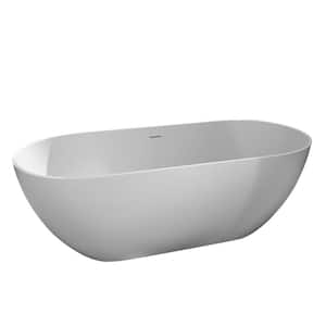 69 in. x 29.5 in. Soaking Solid Surface Stone Resin Freestanding Bathtub in White, Drain and Downpipe, Spongy Sand