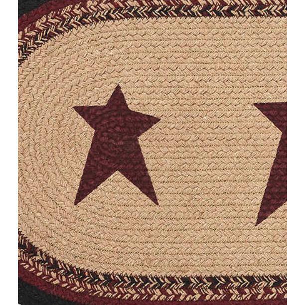 Rustic Patriotic Braided Cotton Table Runner with Stars, 12x60