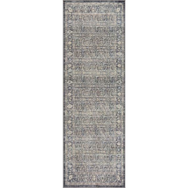 3 ft. x 8 ft. Blue Calvaya Traditional Bordered Washable Indoor Runner Rug
