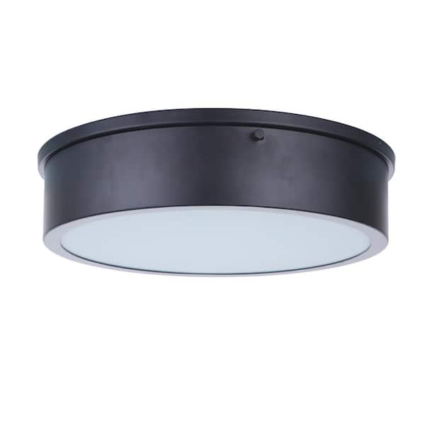 CRAFTMADE Fenn 13 in. 1-Light Flat Black Finish Integrated LED Flush Mount Ceiling Light with White Acrylic Shade