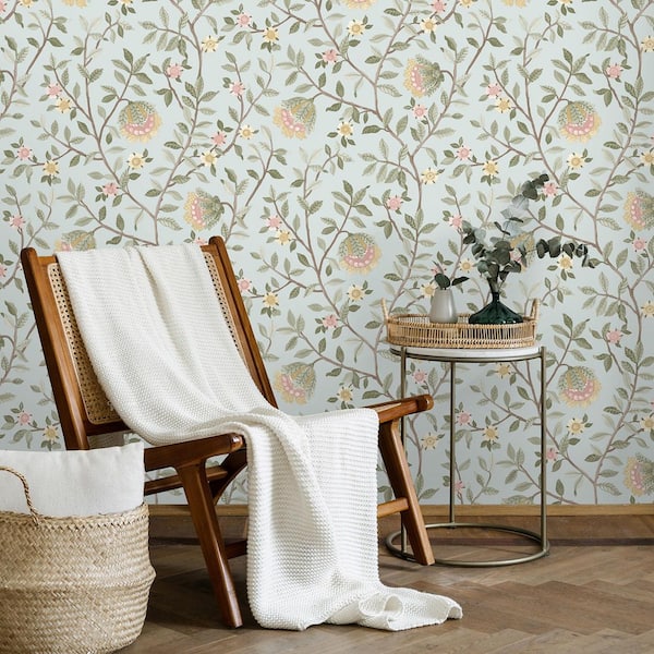 Vintage Botanical Blooms Teal Wallpaper